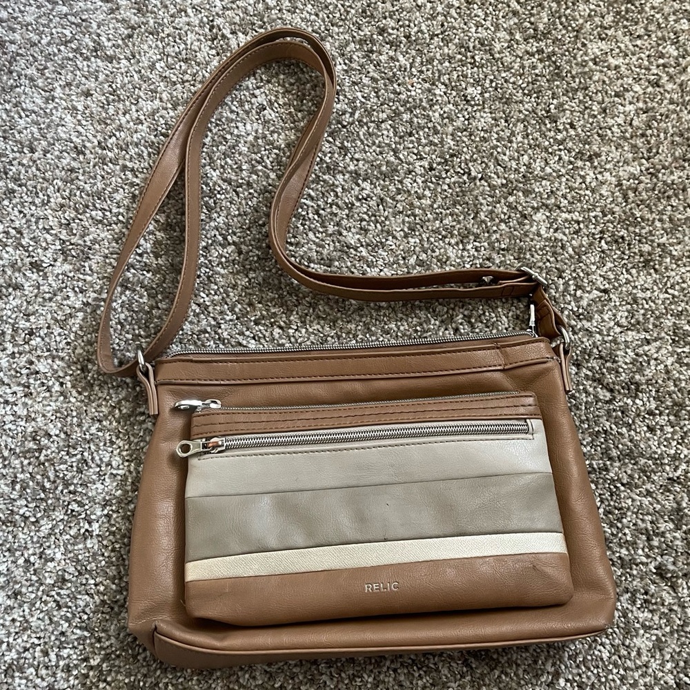 Relic Two-Tone Brown Crossbody Bag